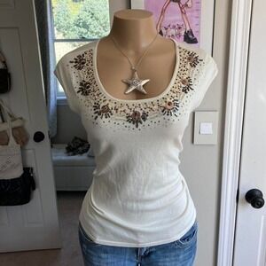 y2k 2000s silk beaded scoop neck top